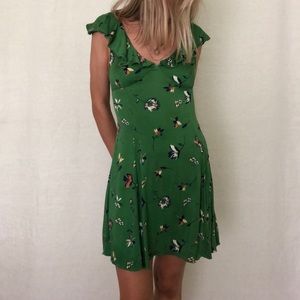 Cute Silky Green Floral Dress | Urban Outfitters